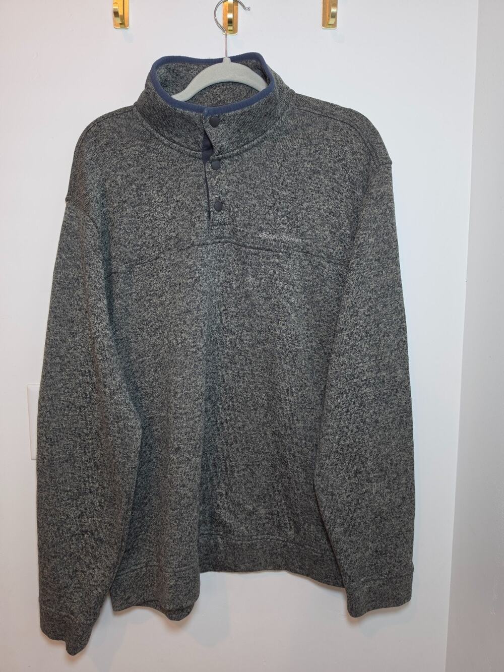 Eddie Bauer Fleece Pullover Mens XXL Gray Quarter Snap T Sweater Hiking